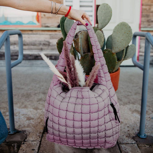 Katydid - Mauve Oversized Quilted Hobo Tote Bag: Mauve