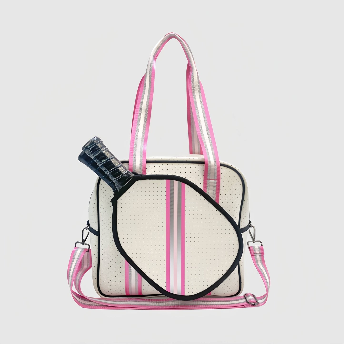 Neoprene Crossbody Sling Pickleball Bag Tote White/Silver/Pink