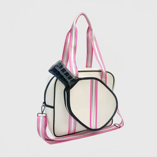 Neoprene Crossbody Sling Pickleball Bag Tote White/Silver/Pink